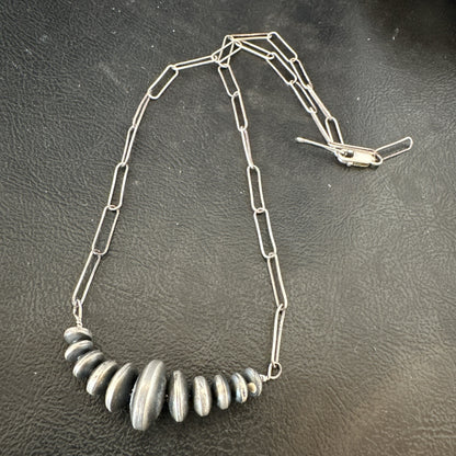 Navajo Rondel Saucer Flat Sterling Silver Beads Chain Necklace 18” 18948