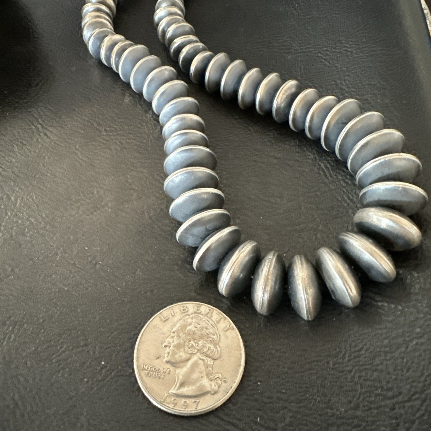 Navajo Pearl Graduated Rondelle Sterling Silver Bead Necklace 21” 19009