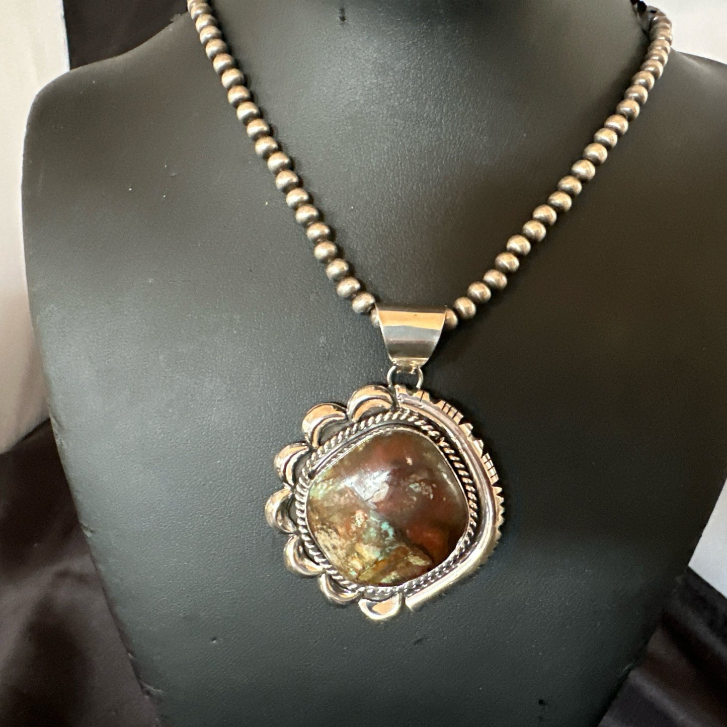 Yazzie Navajo Sterling Silver Blue Rustic Turquoise Necklace Pendant 18979