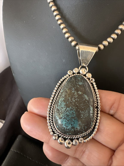 Men Women Navajo Sterling Silver Blue Spiderweb Turquoise Necklace Pendant 18965