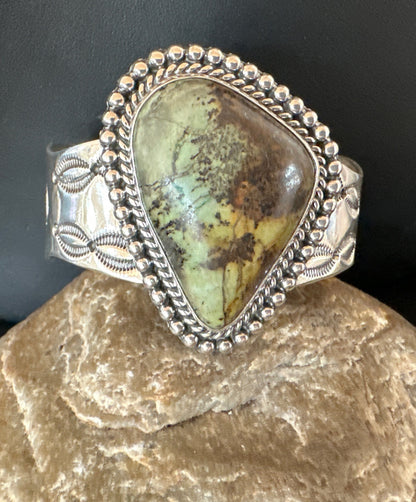 Navajo Green TURQUOISE Stamped Sterling Silver Cuff Bracelet 18876