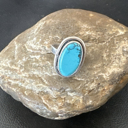 Navajo Sterling Silver Blue Kingman Turquoise Ring Size 7.5 19003