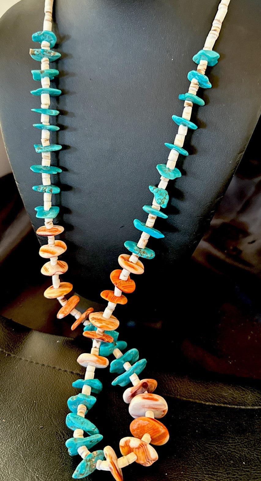 Santo Domingo Blue Turquoise Orange Spiny Bead Necklace 32" 18910