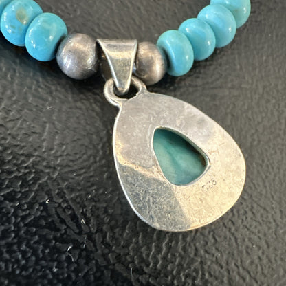 WoMens Blue Kingman Turquoise Pendant Navajo Sterling Silver Necklace 21" 18940
