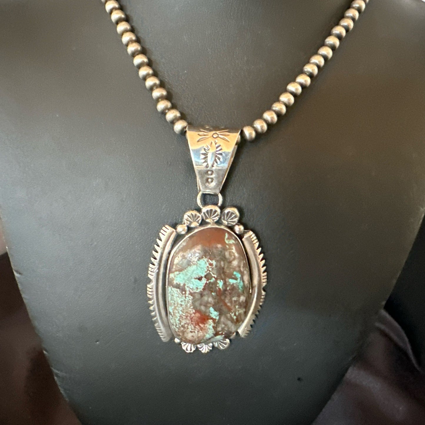 Yazzie Navajo Sterling Silver Blue Rustic Turquoise Necklace Pendant 3" 18997