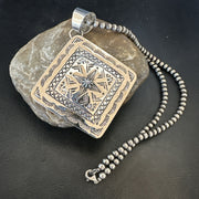 H Joe Handmade Stamped Pendant Navajo Necklace 3.5" | Sterling Silver | Authentic Native American Handmade | 18981