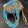 Gold Filled Blue Turquoise Heishi 10S Liquid Necklace 24" | Sterling Silver | Authentic Native American Handmade | 18909