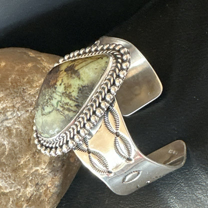 Navajo Green TURQUOISE Stamped Sterling Silver Cuff Bracelet 18876