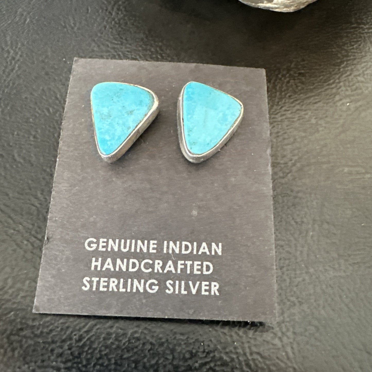 Blue Kingman Turquoise Navajo Sterling Silver Post Stud Earrings 18945