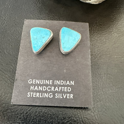 Blue Kingman Turquoise Navajo Sterling Silver Post Stud Earrings 18945