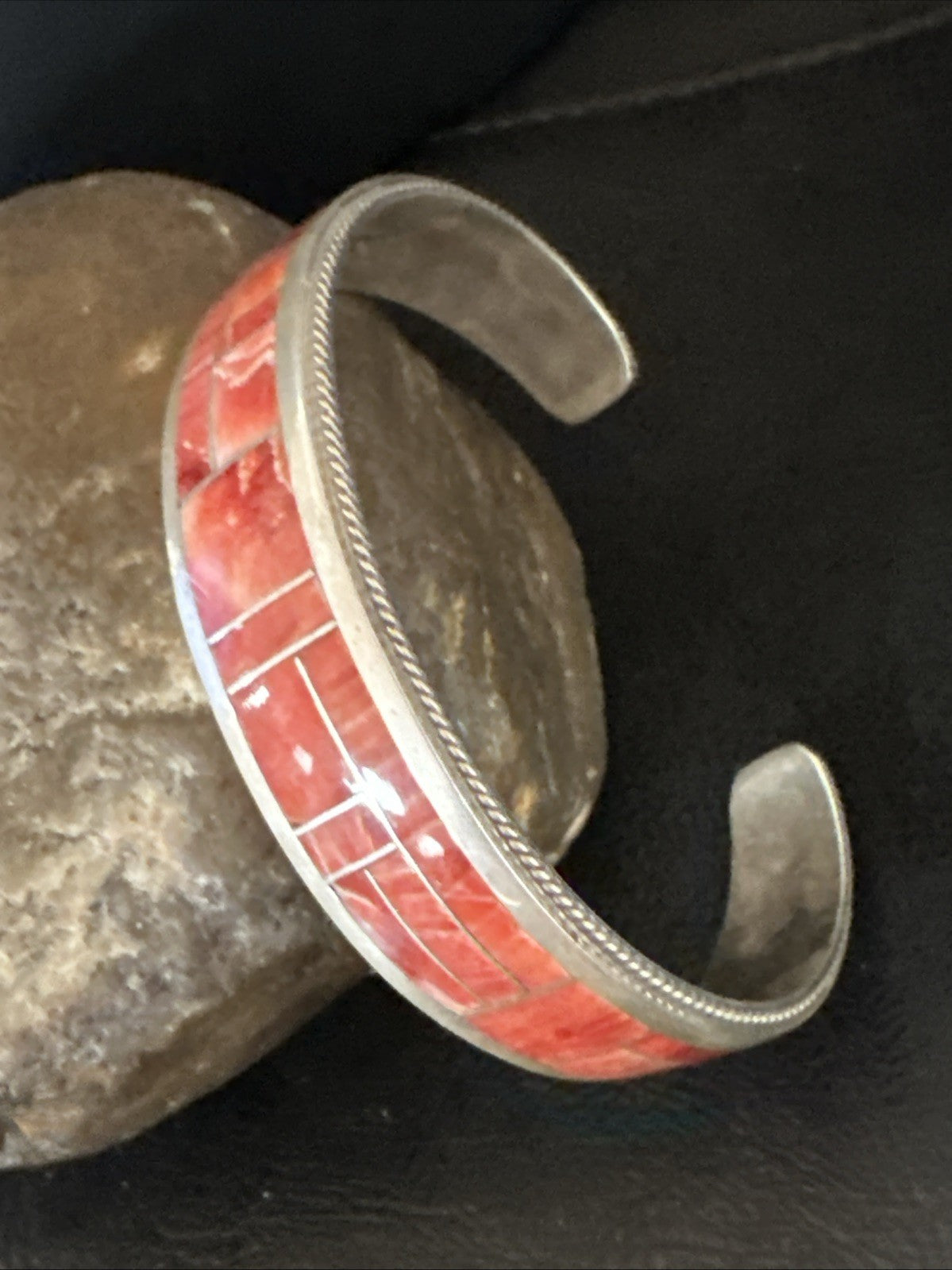 Orange Spiny Oyster Zuni Sterling Silver Cuff Inlay Bracelet 18993