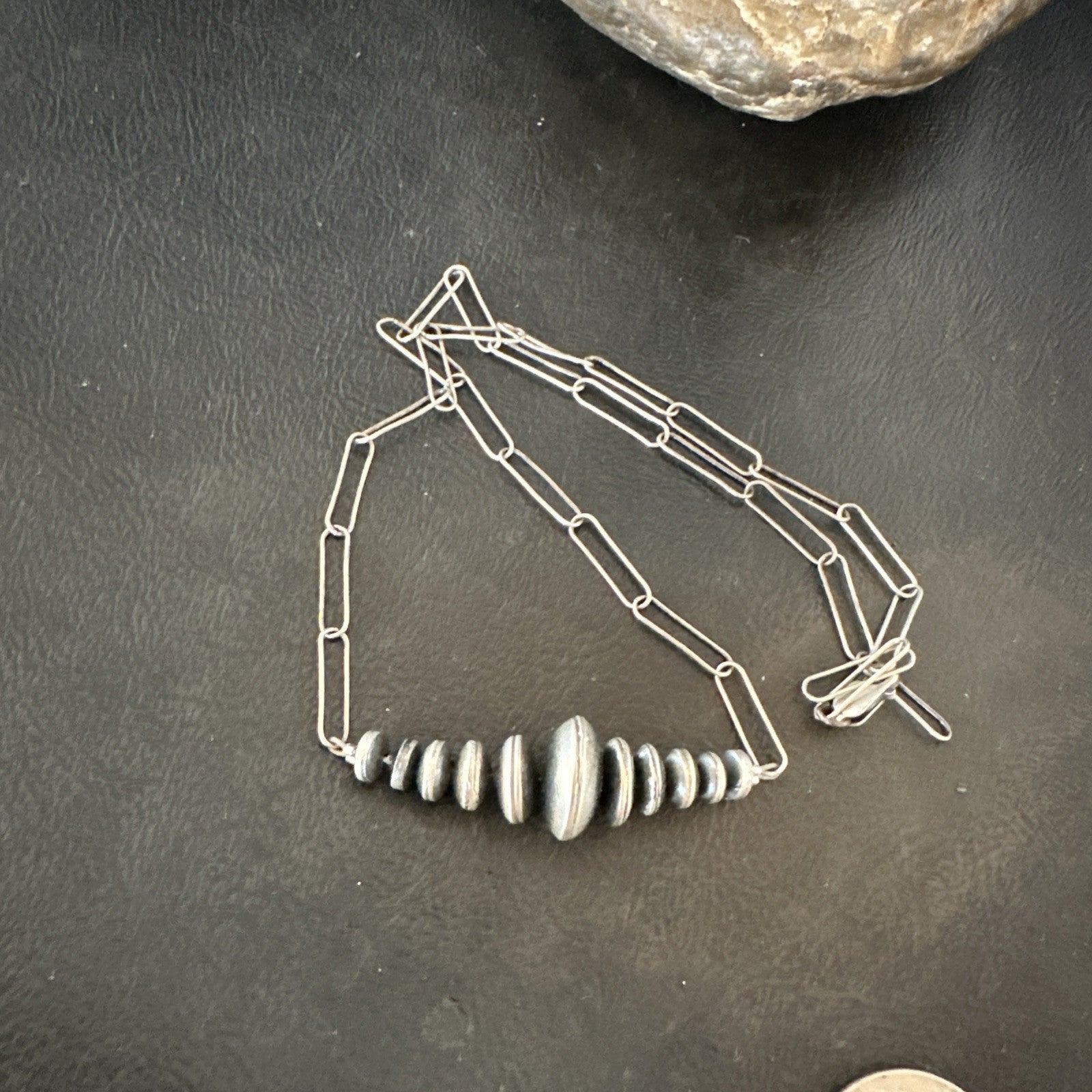 Navajo Rondelle Flat Saucer Beads Sterling Silver Chain Necklace Pendant 18924