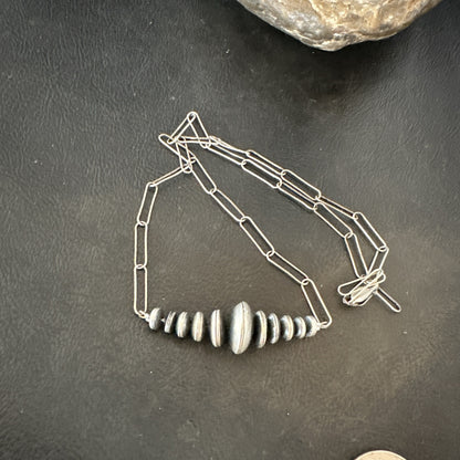 Navajo Rondelle Flat Saucer Beads Sterling Silver Chain Necklace Pendant 18924