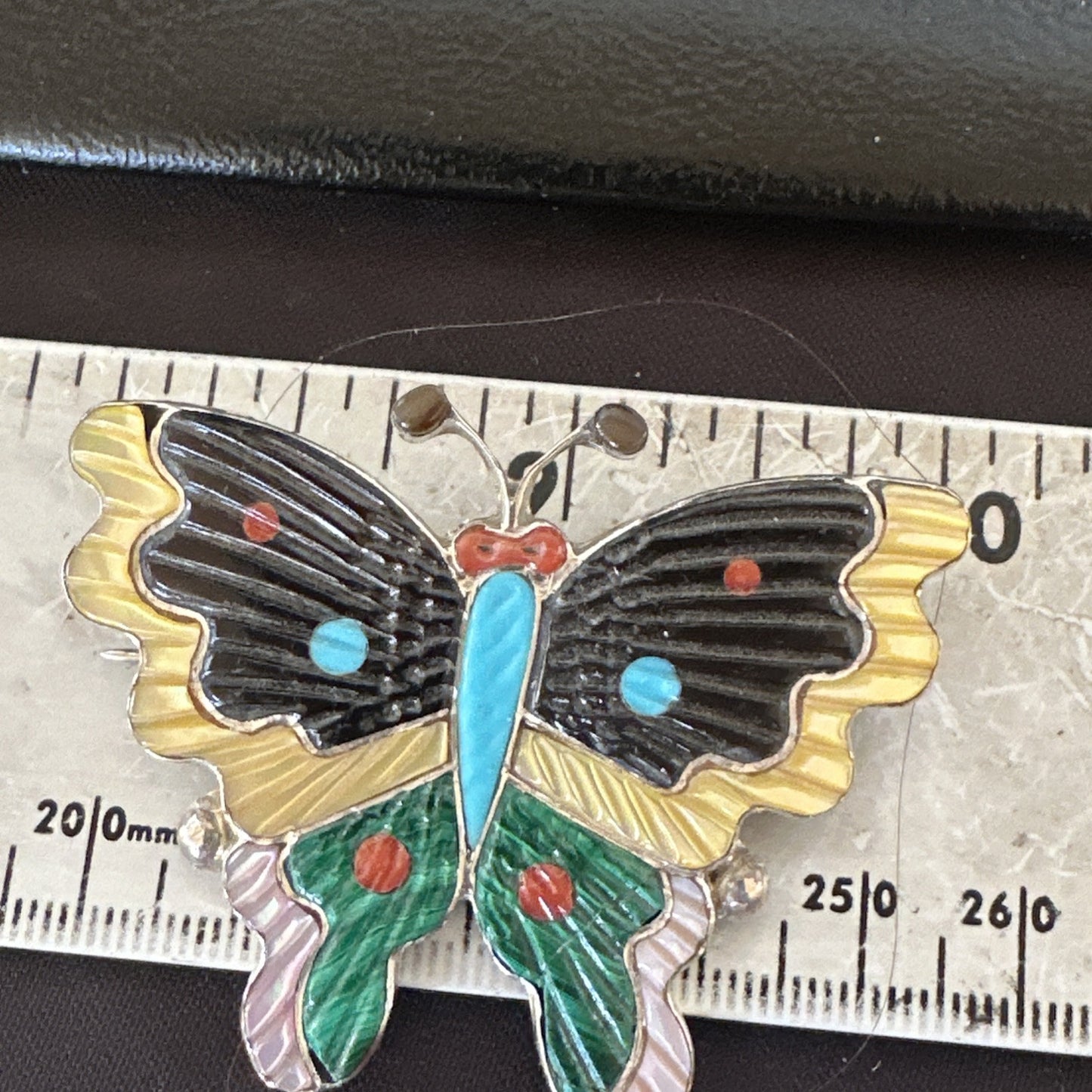 Multicolor Turquoise MOP Onyx Butterfly Sterling Silver Zuni Pin Pendant 18901