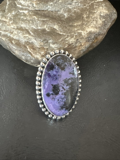 H Joe Purple Charoite Navajo Sterling Silver Oval Ring Size 7.5 18963