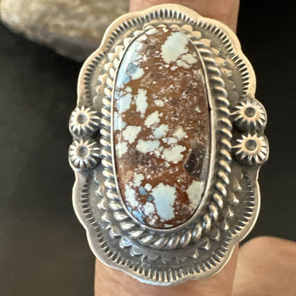 Men Women Golden Hills Turquoise Navajo Sterling Silver Ring Sz 8 18959