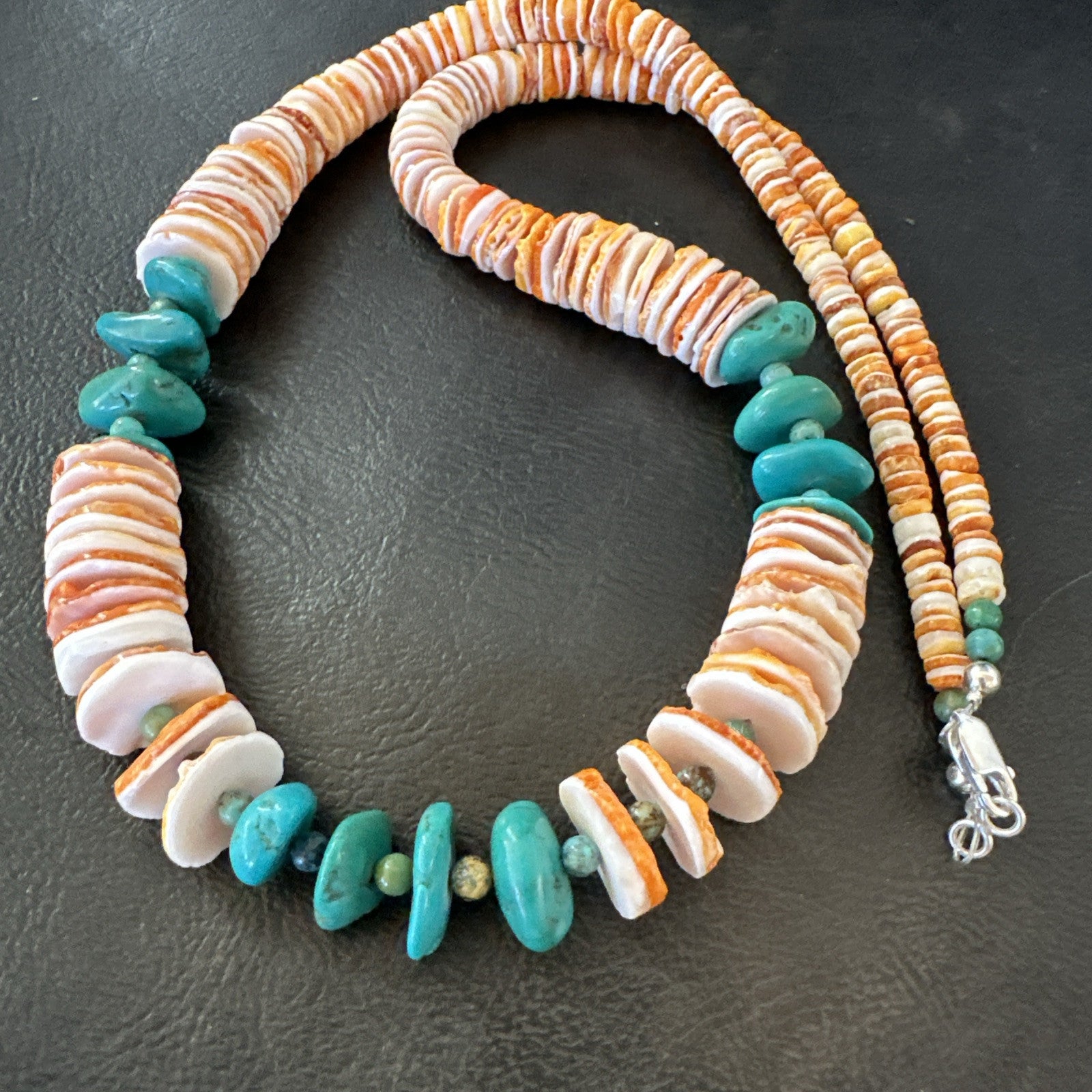 Santo Domingo Blue Turquoise Orange Spiny Bead Necklace 24" 18908