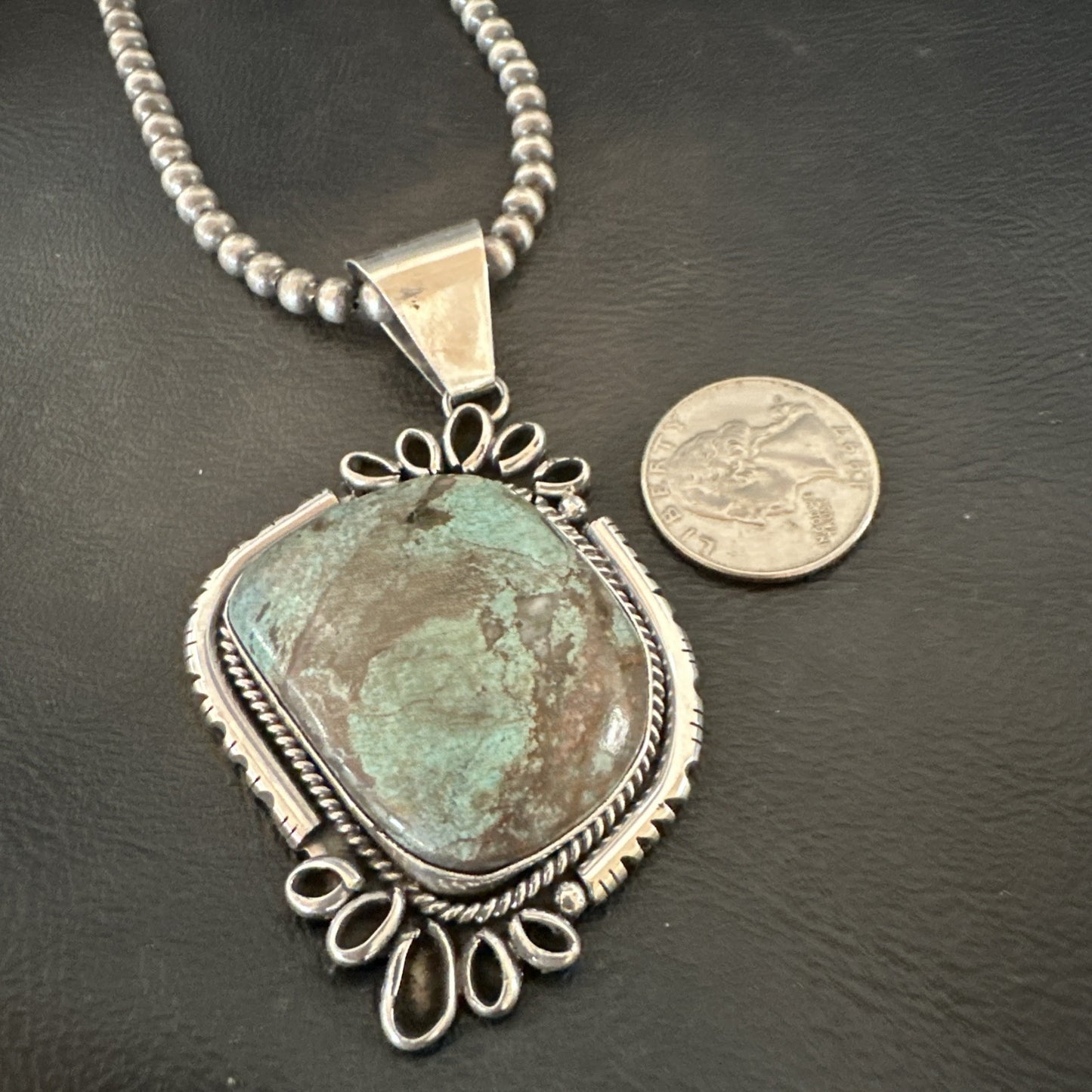 Yazzie Navajo Sterling Silver Blue Rustic Turquoise Necklace Pendant 18977