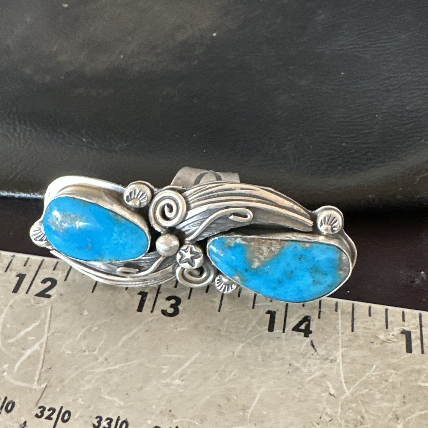 XL Navajo Cluster Blue Kingman Turquoise Sterling Silver Ring Sz 7 18989