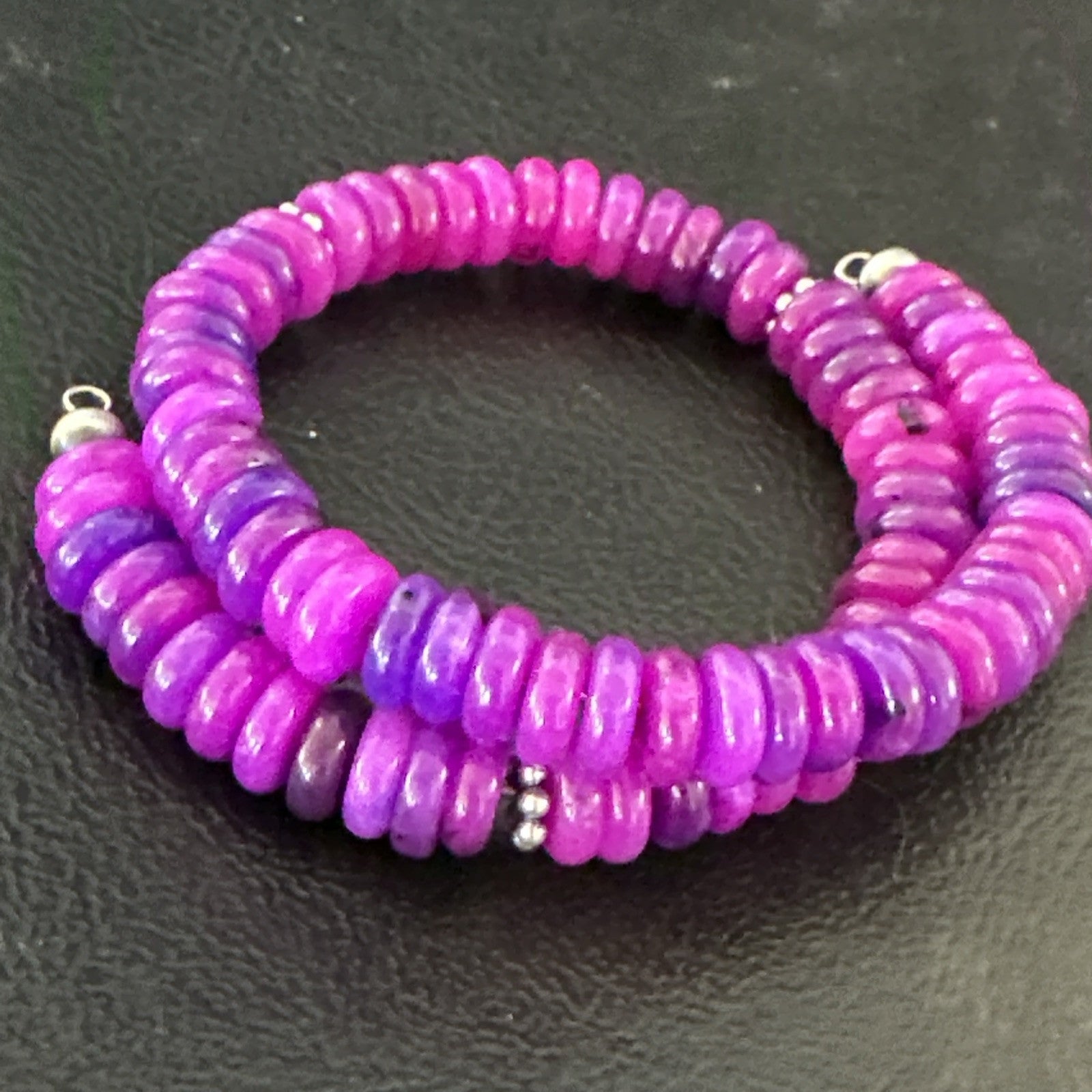 Purple Stone Turquoise 8mm Wire Bead Bracelet Navajo Sterling Silver 18898