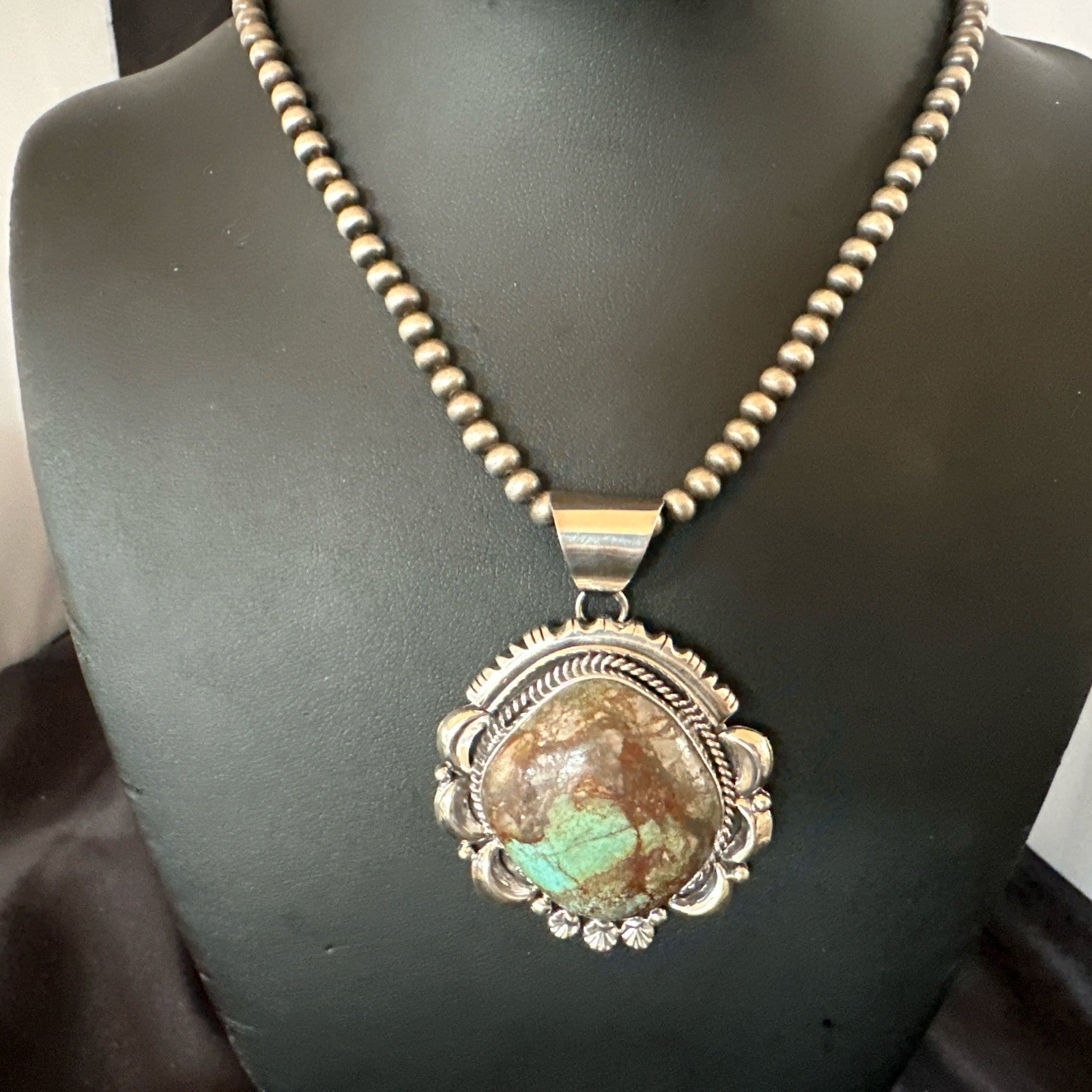 Yazzie Navajo Sterling Silver Blue Rustic Turquoise Necklace Pendant 18971