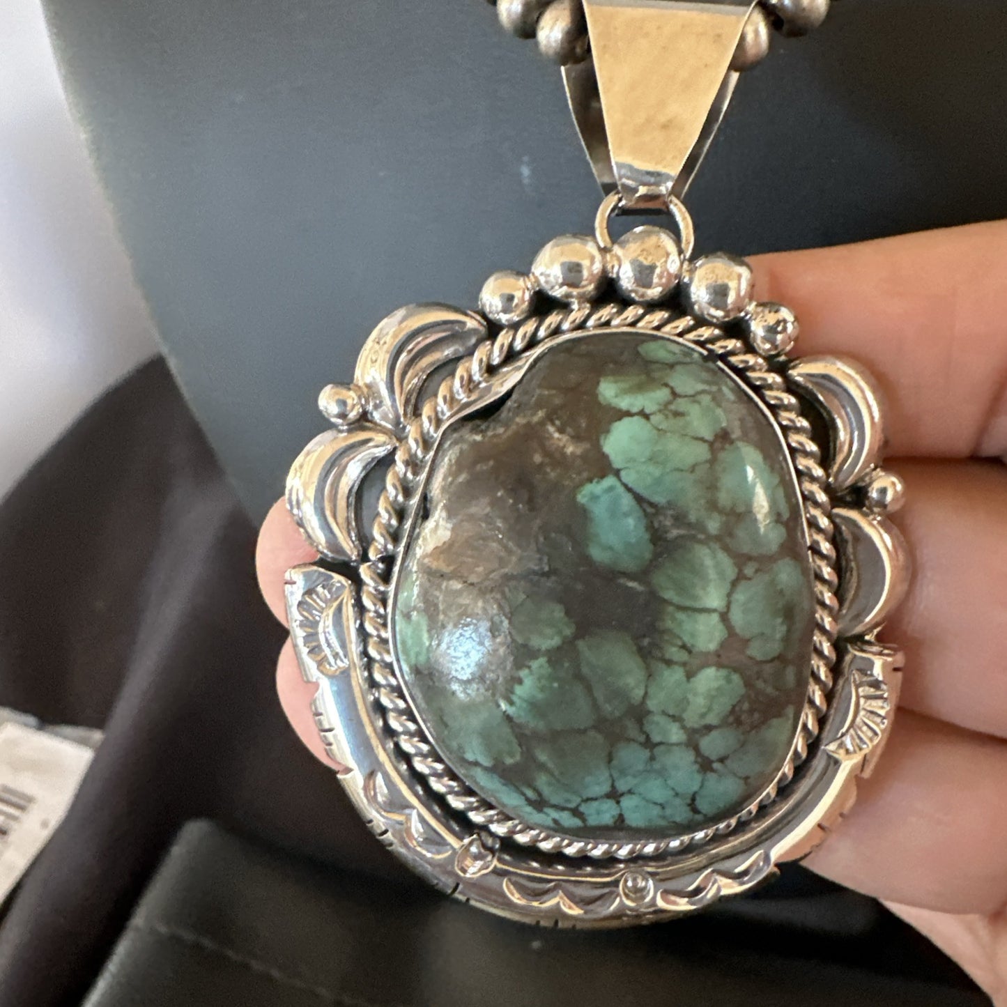 Yazzie Navajo Sterling Silver Blue Rustic Turquoise Necklace Pendant 18967