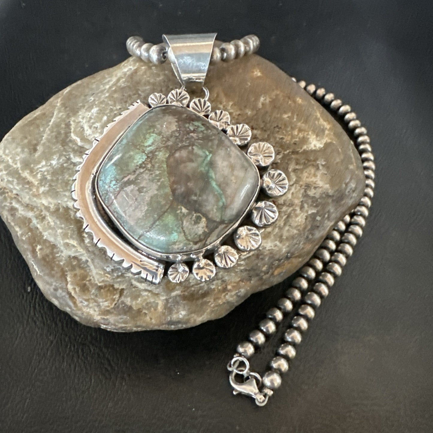 Yazzie Navajo Sterling Silver Blue Rustic Turquoise Necklace Pendant 18972