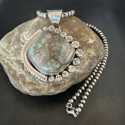 Yazzie Navajo Sterling Silver Blue Rustic Turquoise Necklace Pendant 18972