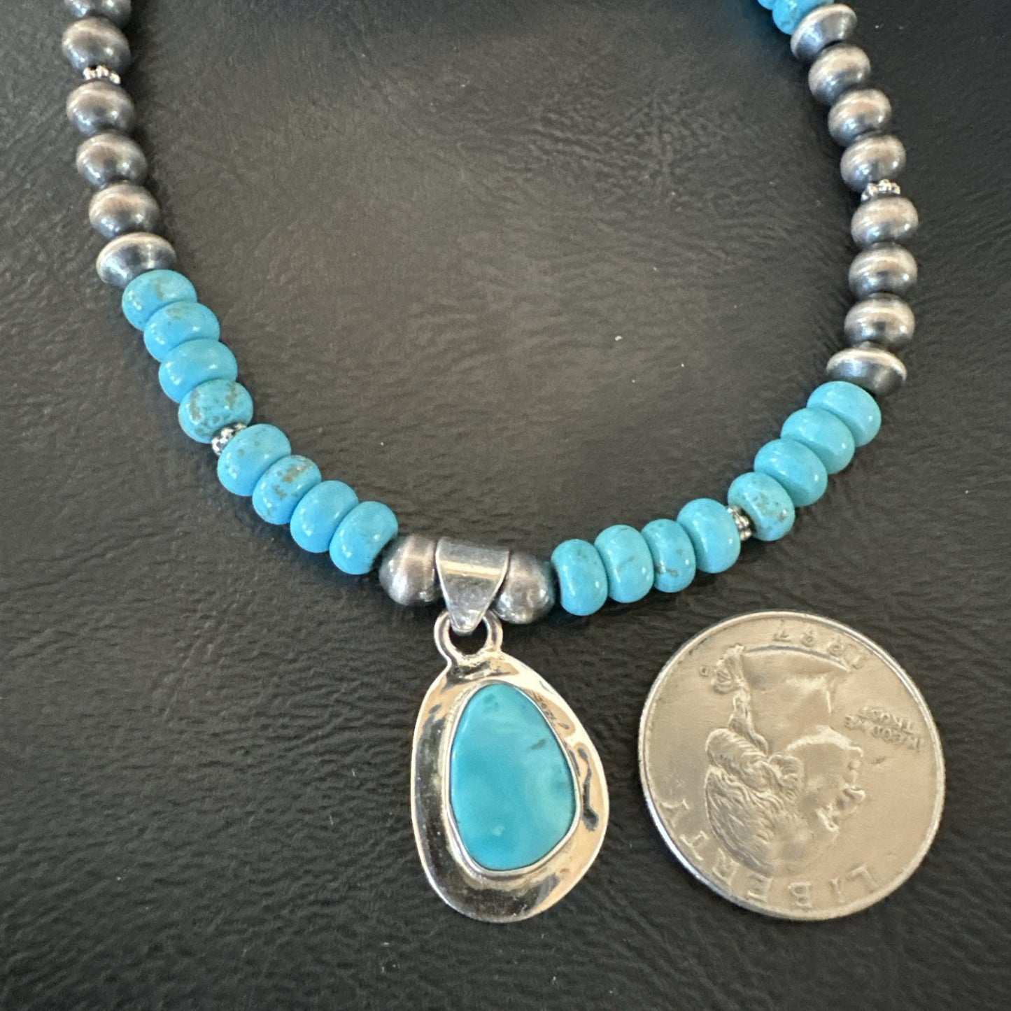 WoMens Blue Kingman Turquoise Pendant Navajo Sterling Silver Necklace 21" 18939