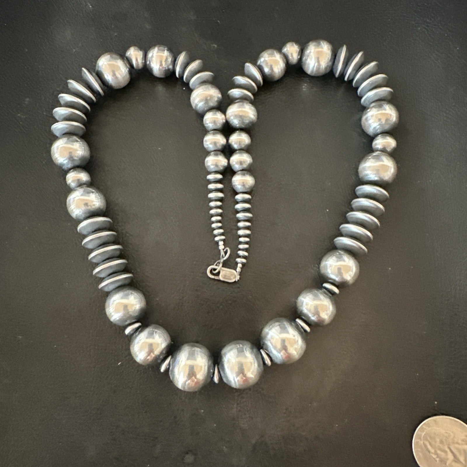 Handmade Bench Flat Navajo Pearls Sterling Silver Bead Necklace 24” 19002