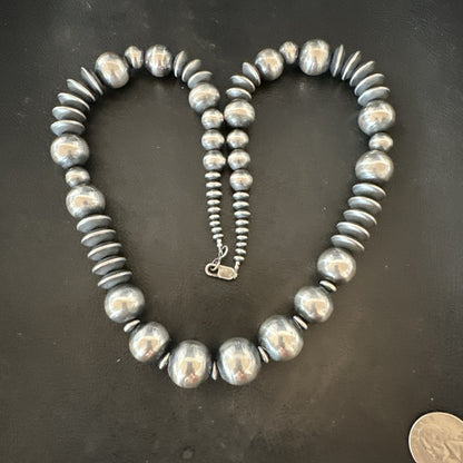 Handmade Bench Flat Navajo Pearls Sterling Silver Bead Necklace 24” 19002