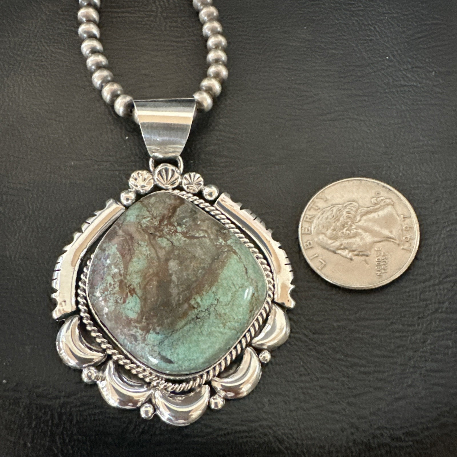 Yazzie Navajo Sterling Silver Blue Rustic Turquoise Necklace Pendant 18970