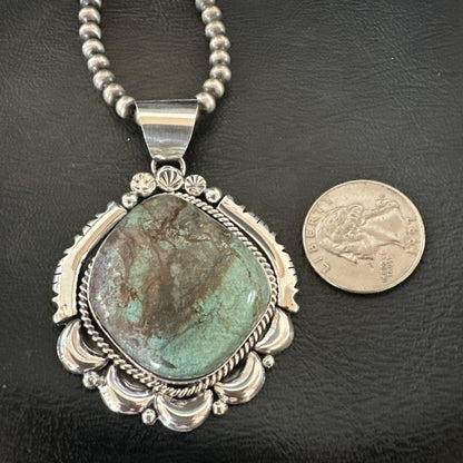 Yazzie Navajo Sterling Silver Blue Rustic Turquoise Necklace Pendant 18970