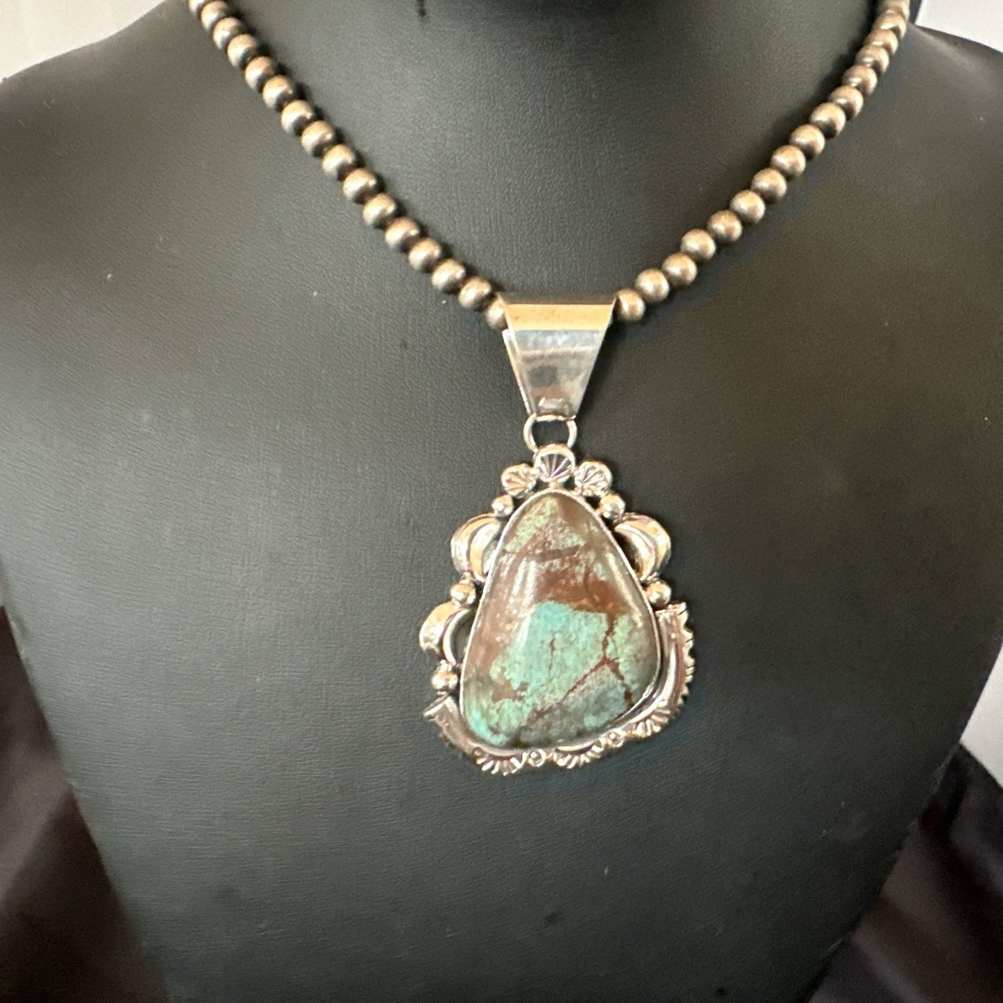 Yazzie Navajo Sterling Silver Blue Rustic Turquoise Necklace Pendant 18969