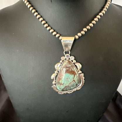 Yazzie Navajo Sterling Silver Blue Rustic Turquoise Necklace Pendant 18969