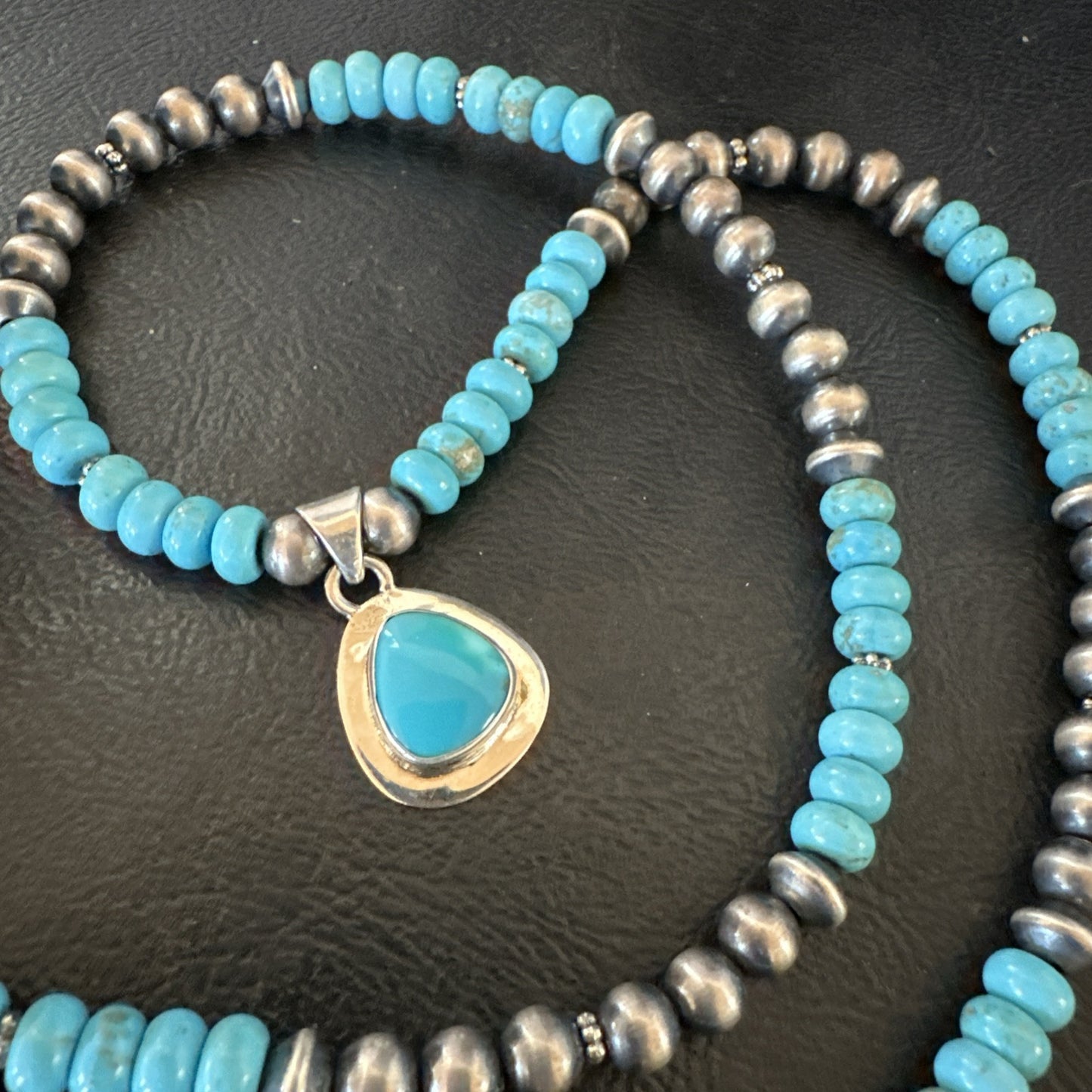 WoMens Blue Kingman Turquoise Pendant Navajo Sterling Silver Necklace 21" 18940