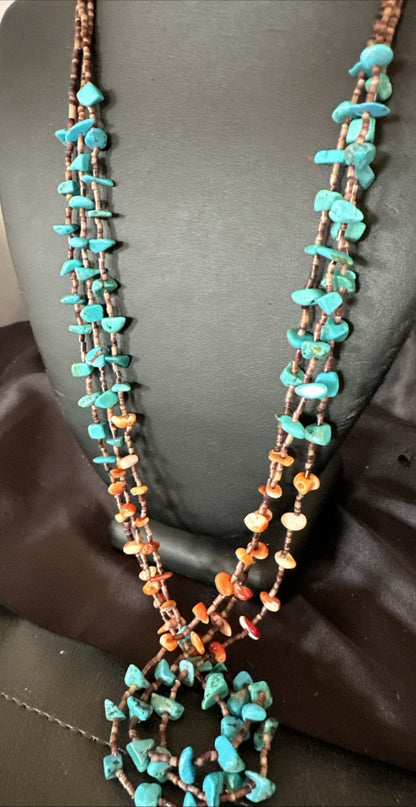 Blue Kingman Turquoise Spiny Shell 3 Strand Santo Domingo Necklace 28" 18893