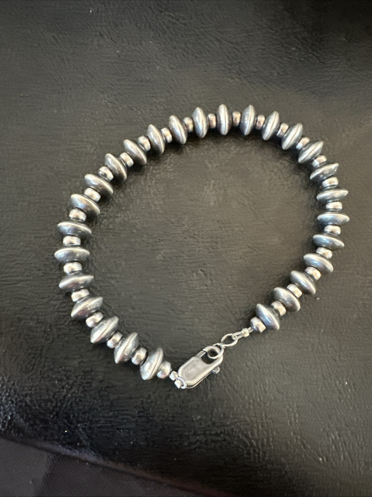 Navajo 8mm Flat 4mm Round Beads 7” Sterling Silver Bracelet 18983