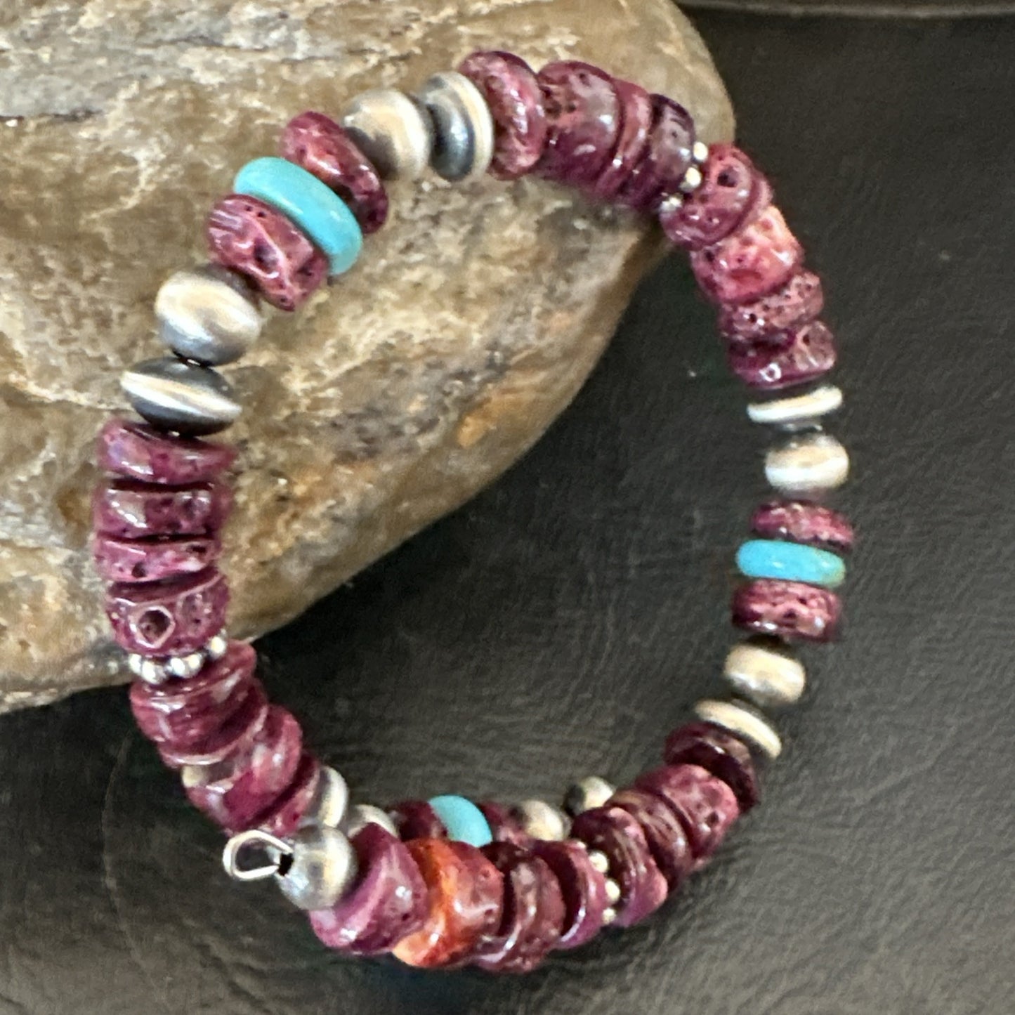 Purple Spiny Turquoise 8mm Wire Bead Wrap Bracelet Navajo Sterling Silver 18902
