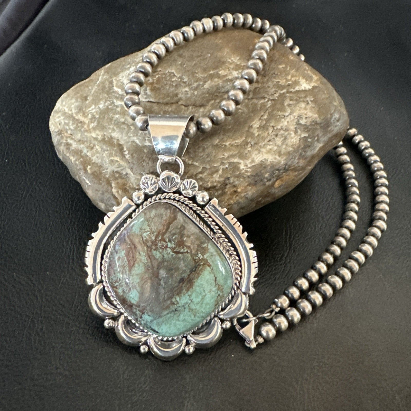 Yazzie Navajo Sterling Silver Blue Rustic Turquoise Necklace Pendant 18970