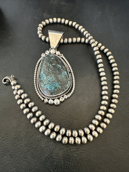 Men Women Navajo Sterling Silver Blue Spiderweb Turquoise Necklace Pendant 18965
