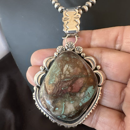 Yazzie Navajo Sterling Silver Blue Rustic Turquoise Necklace Pendant 18996