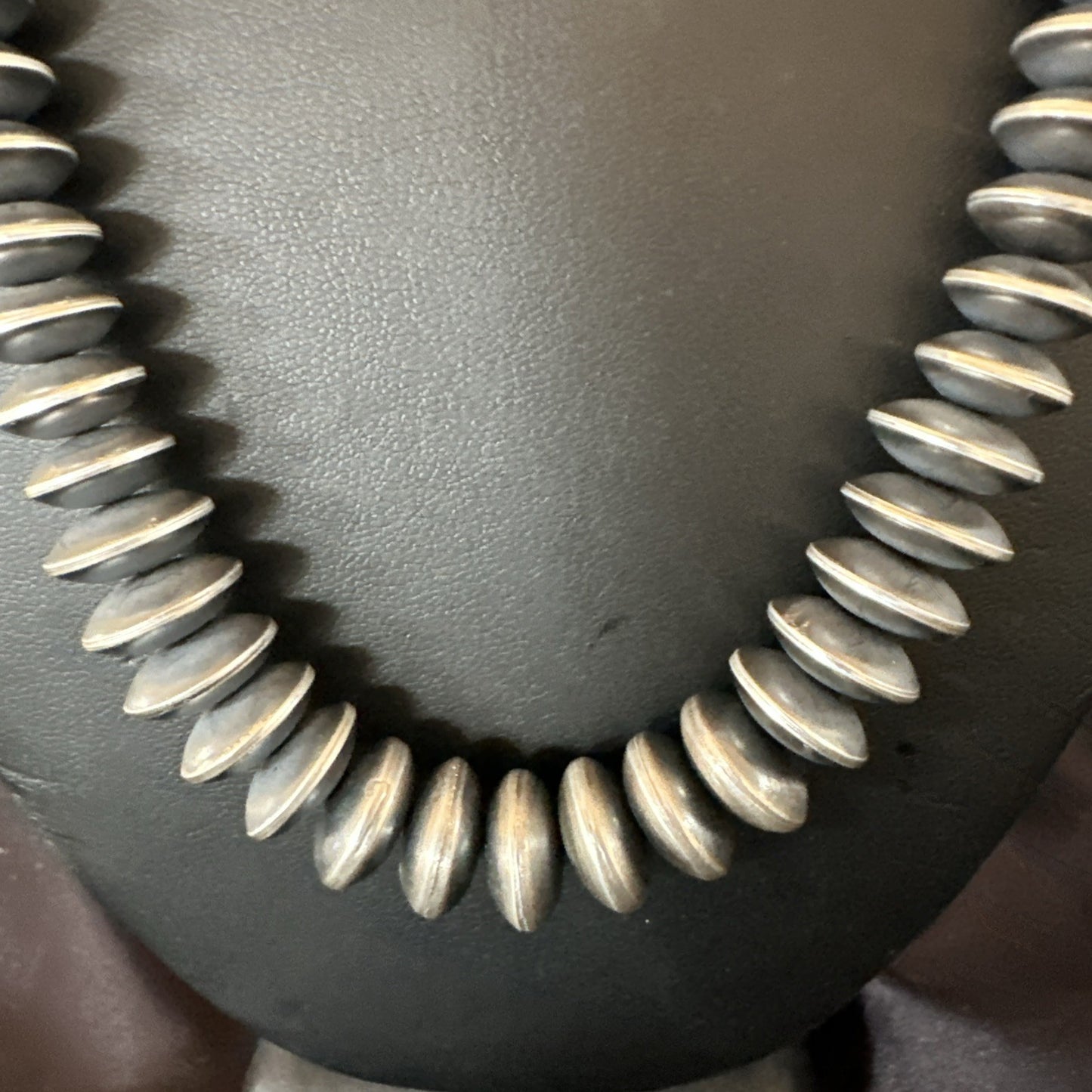 Navajo Pearl Graduated Rondelle Sterling Silver Bead Necklace 21” 19009