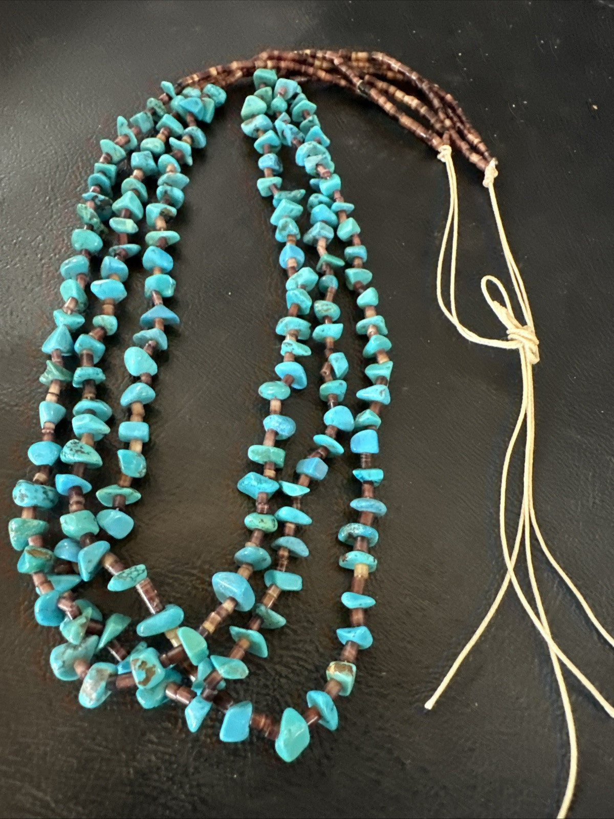Blue Kingman Turquoise Shell 3 Strand Santo Domingo Necklace 24" 18892