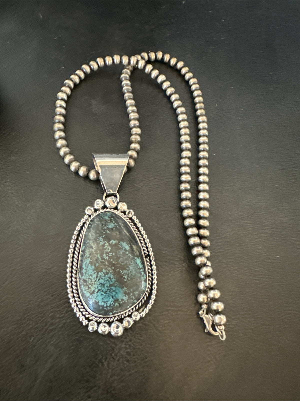 Men Women Navajo Sterling Silver Blue Spiderweb Turquoise Necklace Pendant 18965