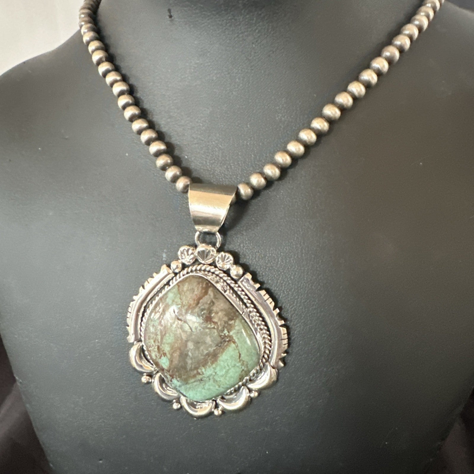 Yazzie Navajo Sterling Silver Blue Rustic Turquoise Necklace Pendant 18970
