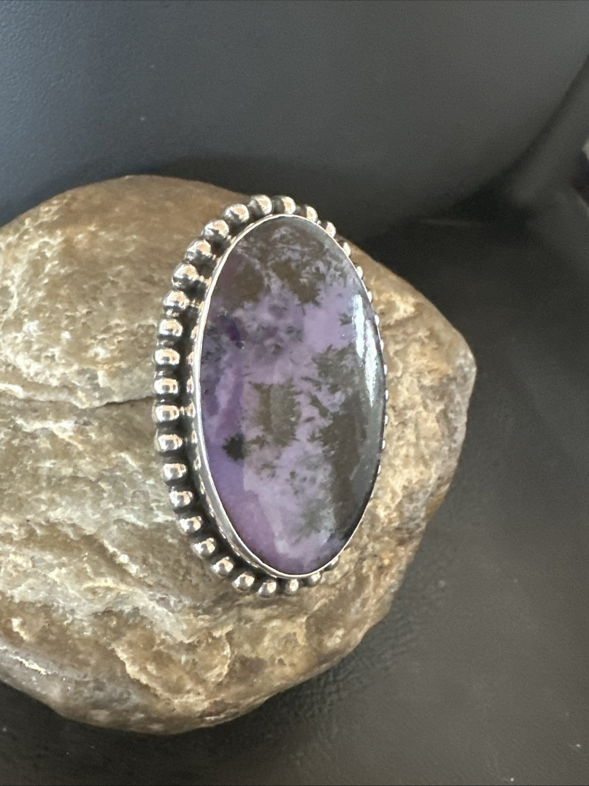 H Joe Purple Charoite Navajo Sterling Silver Oval Ring Size 7.5 18963