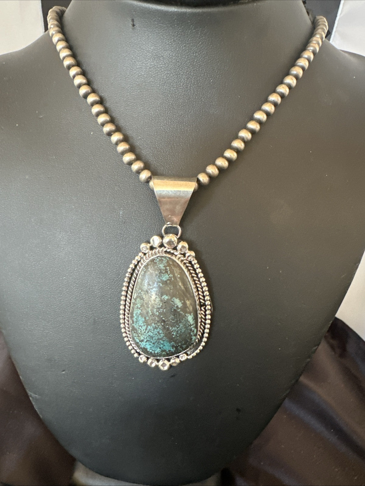 Men Women Navajo Sterling Silver Blue Spiderweb Turquoise Necklace Pendant 18965