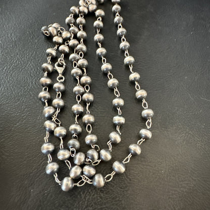 Rosary Bead Navajo Sterling Silver Beads Necklace 6mm 30" 18931
