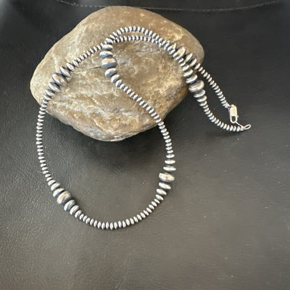Sterling Silver Beads Rondelle Flat Saucer Sterling Silver 18” Necklace 18934